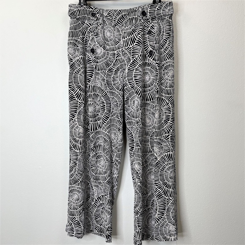 Robert Louis Womens Geometric Sailor Button High Rise Wide Leg Pants Navy Blue L